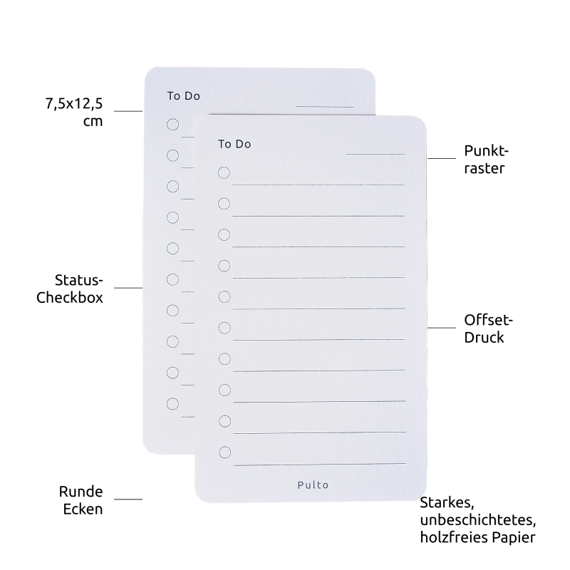 Maße und Details zu den Pulto To Do Karten